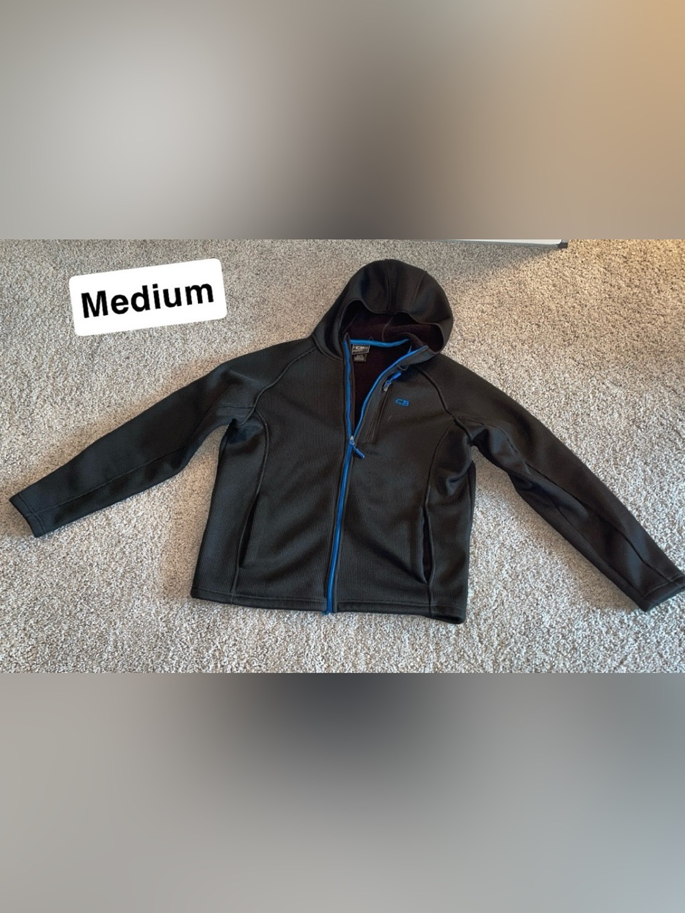 Black Hooded Jacket with Blue Trim - Men's Medium